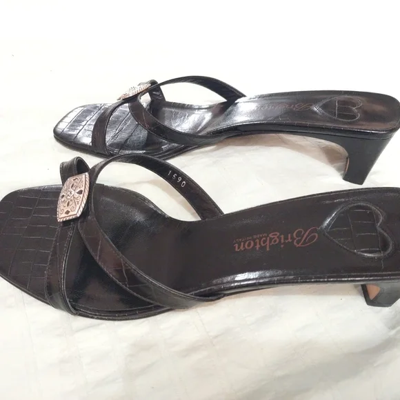 Brighton Black Croc-Embossed Strappy Slide Sandals Made In ITALY in Size 9M - Picture 7 of 9